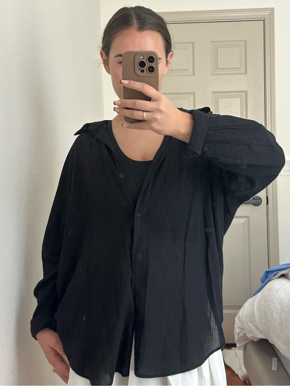H&M black linen button up